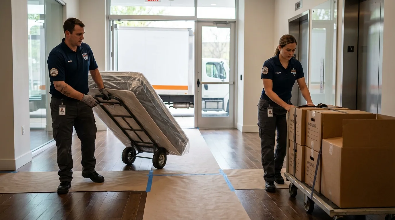 Professional apartment movers loading elevator in Davidsonville, MD